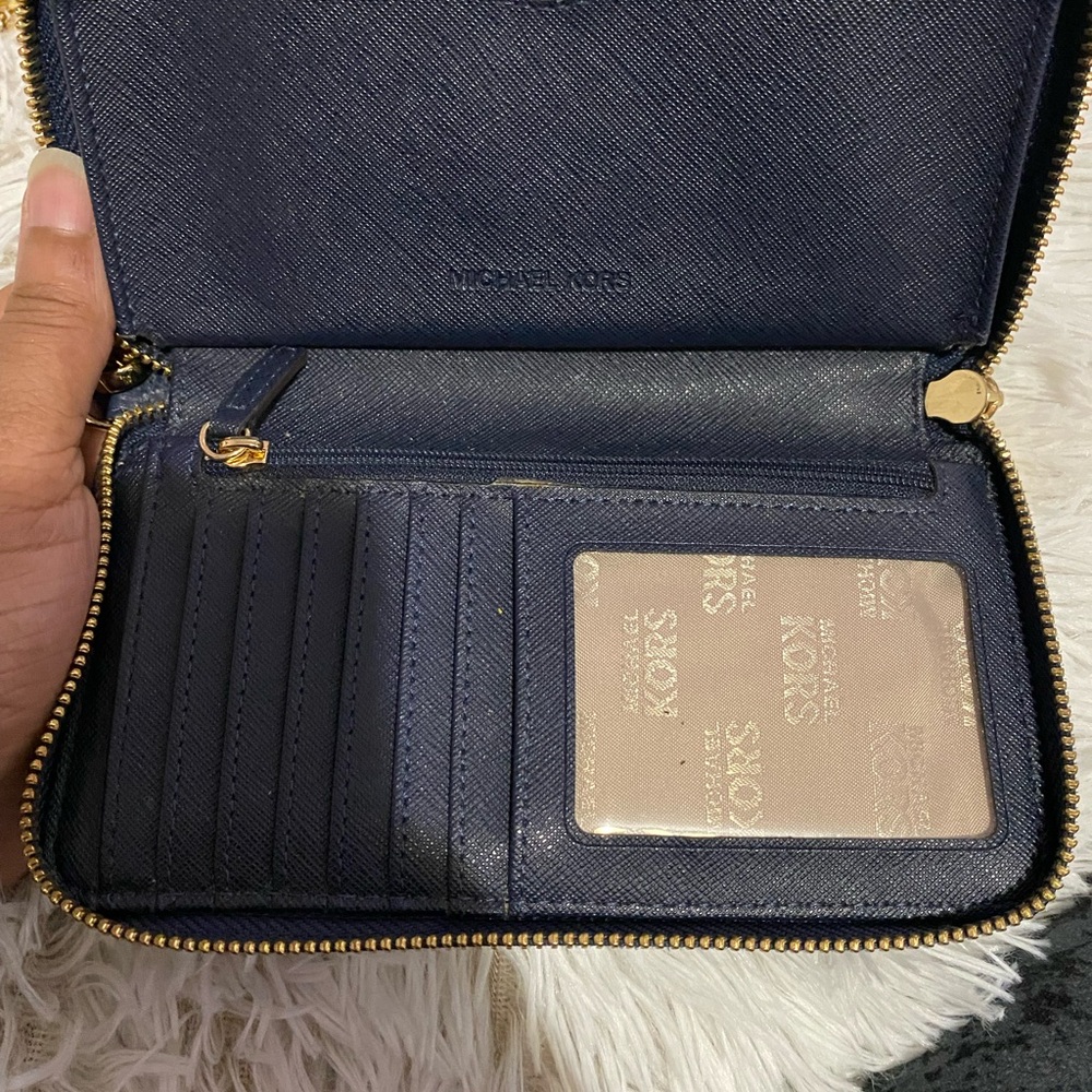 Michael Kors Blue Pebbled Leather Clutch - Picture 4 of 6